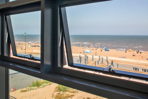 Photo showing close up of powder coated aluminium window frame